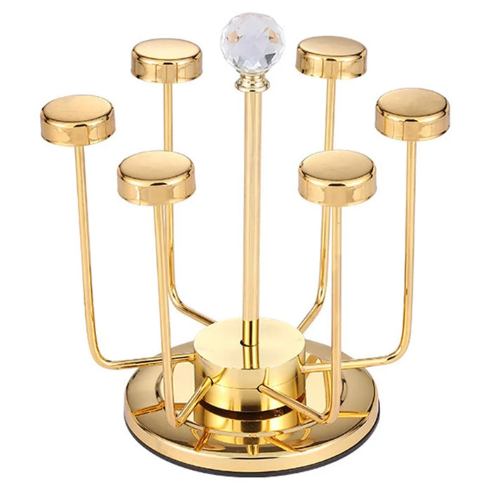 360 Degree Rotating Mug Holder Stainless Steel 6 Hooks Cup Drying Rack Kitchen Drinkware Organizer, Gold - 1