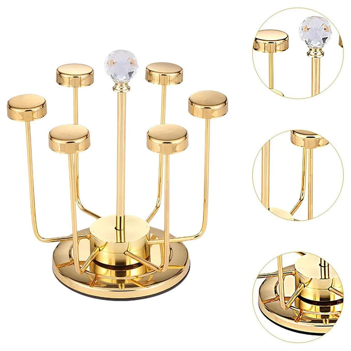 360 Degree Rotating Mug Holder Stainless Steel 6 Hooks Cup Drying Rack Kitchen Drinkware Organizer, Gold - 2