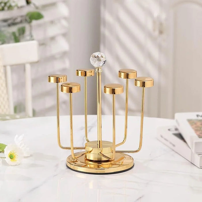 360 Degree Rotating Mug Holder Stainless Steel 6 Hooks Cup Drying Rack Kitchen Drinkware Organizer, Gold - 4