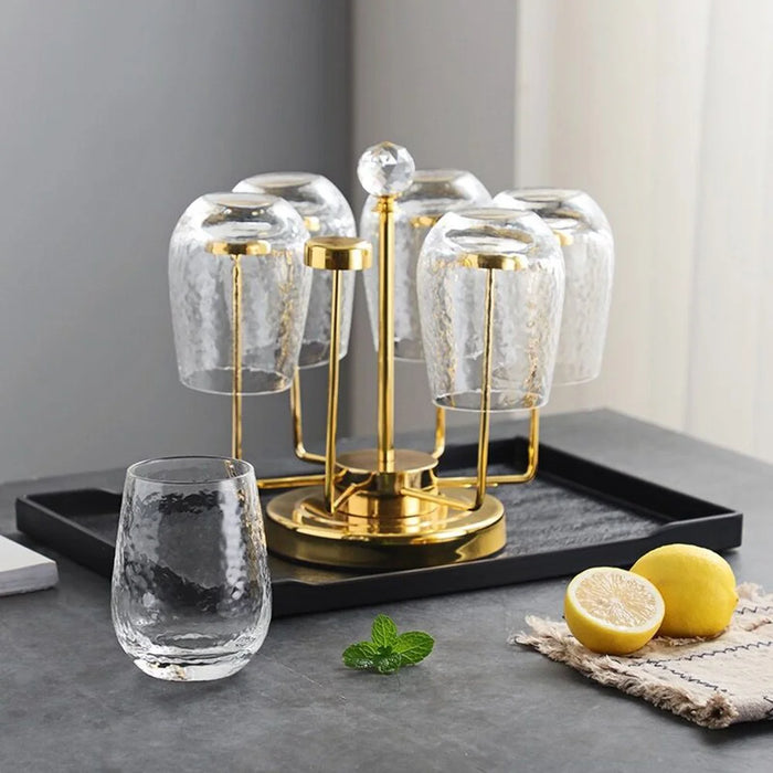360 Degree Rotating Mug Holder Stainless Steel 6 Hooks Cup Drying Rack Kitchen Drinkware Organizer, Gold - 7