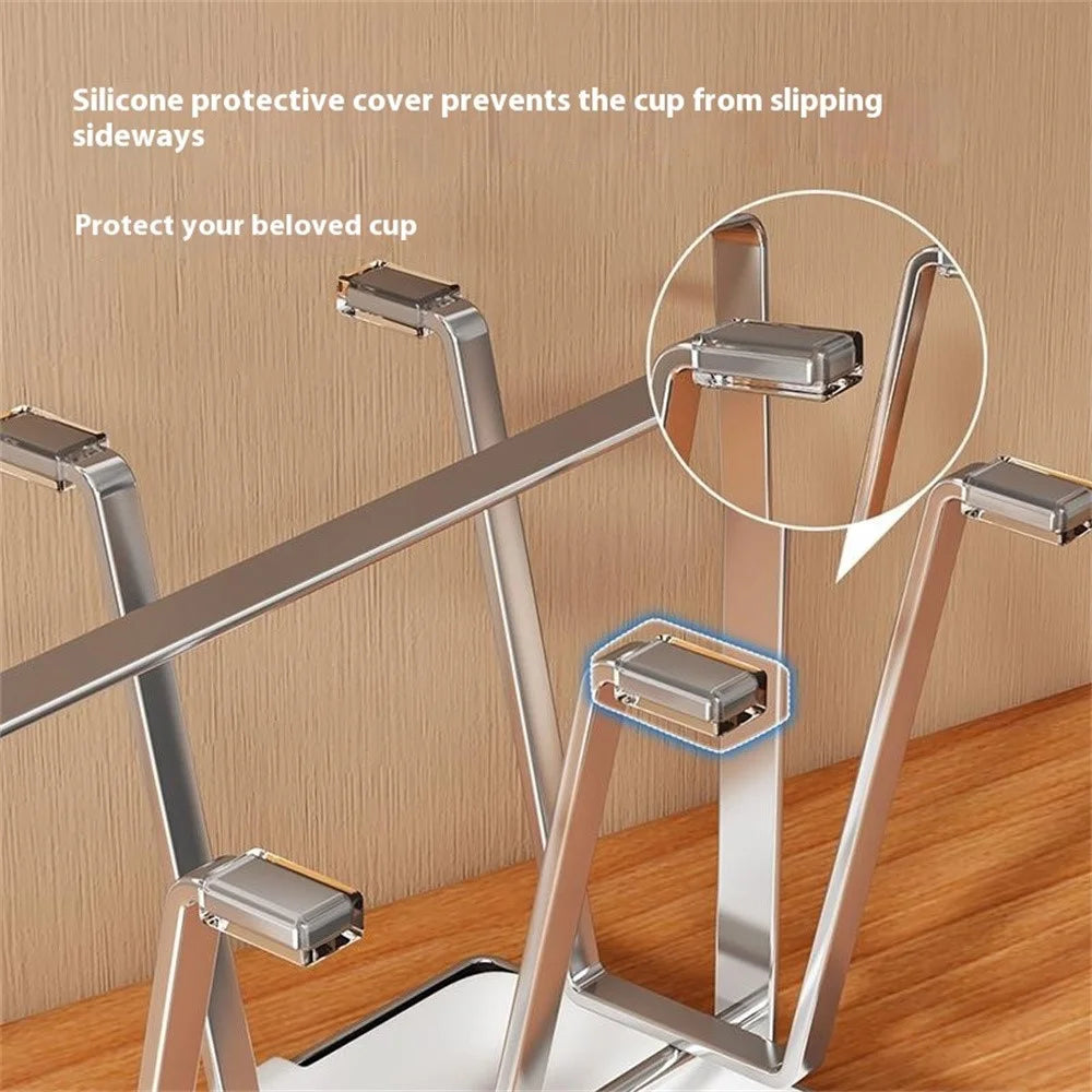 Stainless Steel 6 Cup Drying Rack with Drip Tray Upside Down Storage Organizer for Mugs Bottles Glasses, Style B - 4