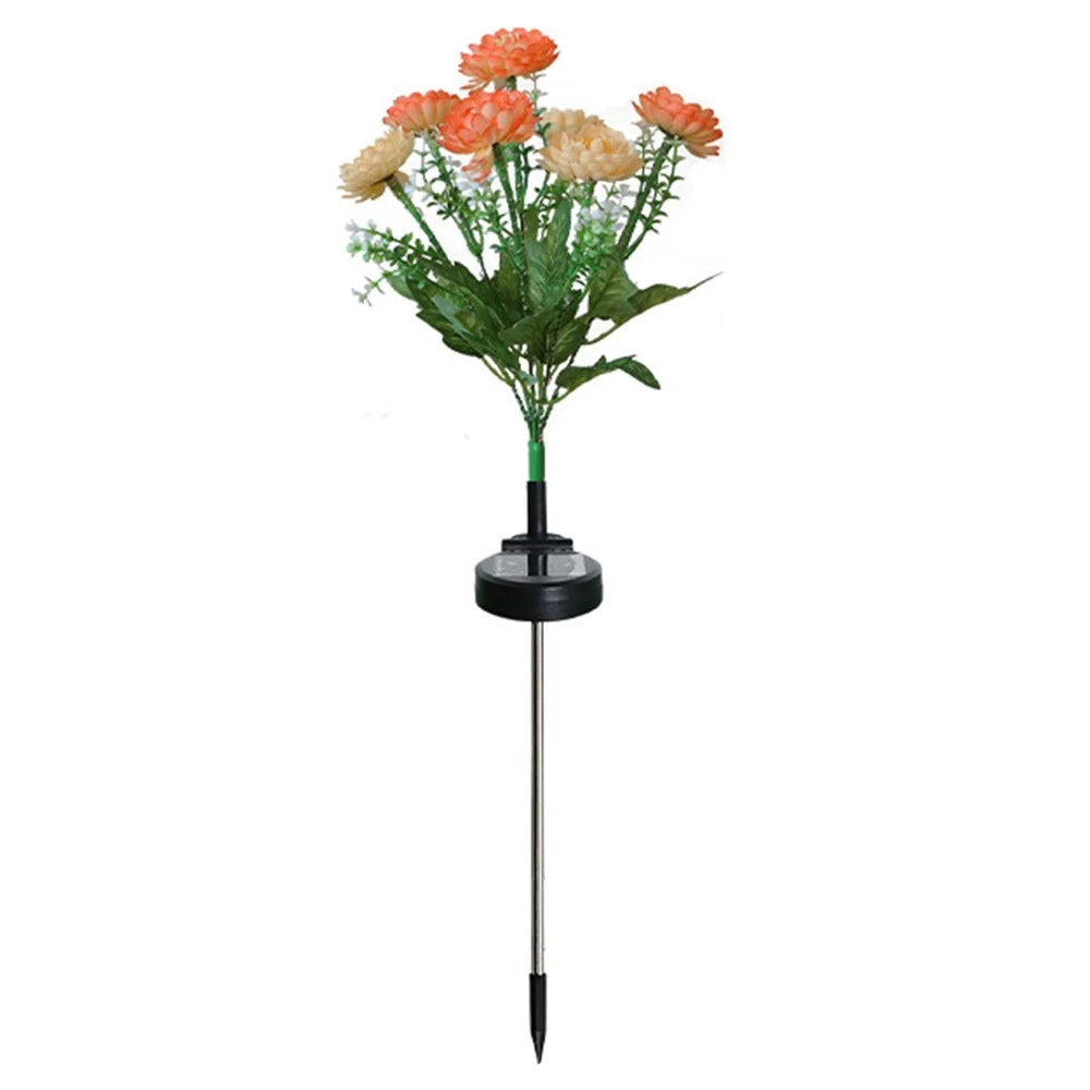 2Pcs Artificial Snow Lotus Flower Lights Solar Powered Outdoor Garden Landscape Ground Lamp - Orange - 1