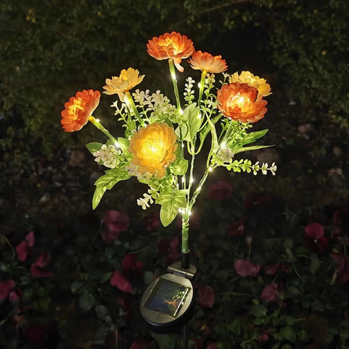 2Pcs Artificial Snow Lotus Flower Lights Solar Powered Outdoor Garden Landscape Ground Lamp - Orange - 2