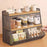 Desktop Storage Basket for Kitchen Countertop Iron Frame Wooden Board Dining Table Tea Cup Holder Shelf, Double Grid - Black+Wood Color - 2