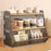 Desktop Storage Basket for Kitchen Countertop Iron Frame Wooden Board Dining Table Tea Cup Holder Shelf, Double Grid - Black+Wood Color - 6