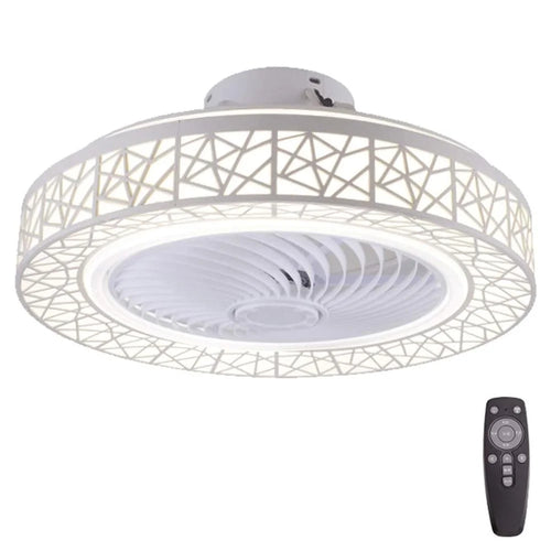 Nordic Hollow Out LED Ceiling Light 3 Speeds Adjustable Remote Control Fan for Living Room Bedroom - White - 1