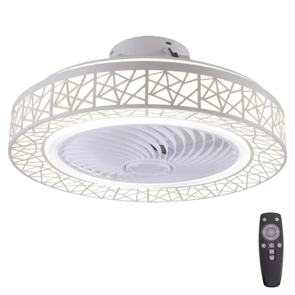 Nordic Hollow Out LED Ceiling Light 3 Speeds Adjustable Remote Control Fan for Living Room Bedroom - White - 1