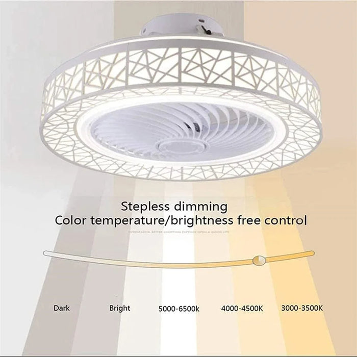 Nordic Hollow Out LED Ceiling Light 3 Speeds Adjustable Remote Control Fan for Living Room Bedroom - White - 2