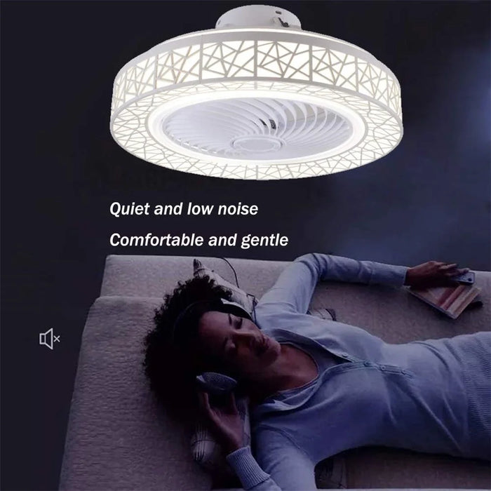 Nordic Hollow Out LED Ceiling Light 3 Speeds Adjustable Remote Control Fan for Living Room Bedroom - White - 3