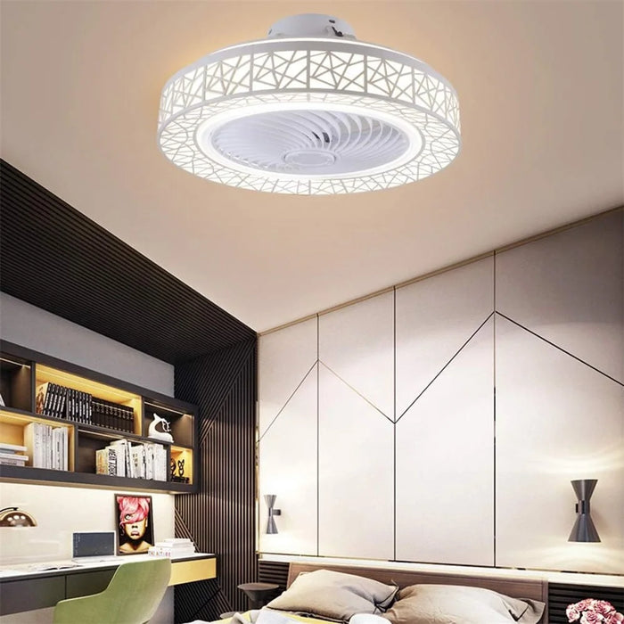 Nordic Hollow Out LED Ceiling Light 3 Speeds Adjustable Remote Control Fan for Living Room Bedroom - White - 5