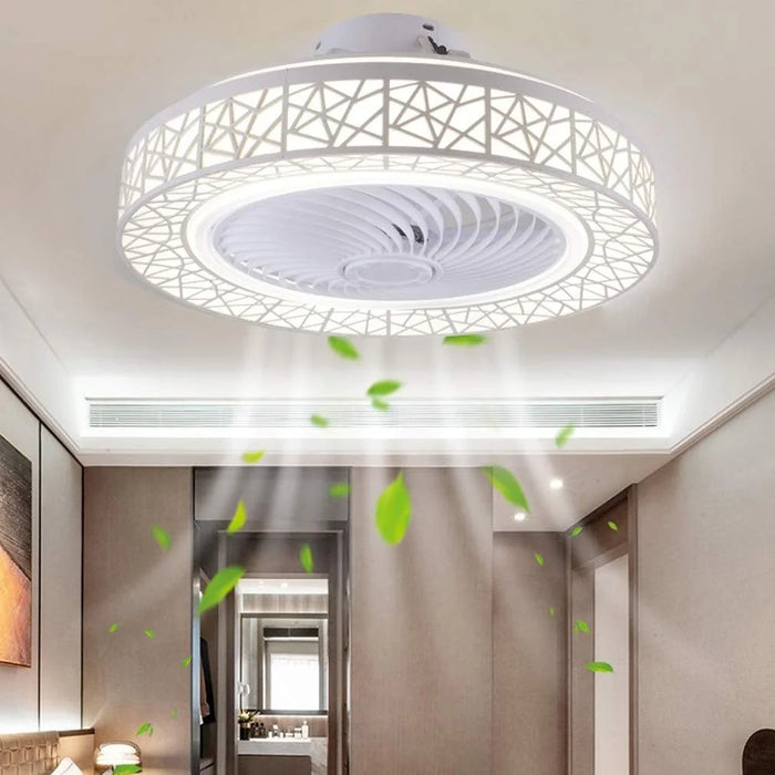 Nordic Hollow Out LED Ceiling Light 3 Speeds Adjustable Remote Control Fan for Living Room Bedroom - White - 6