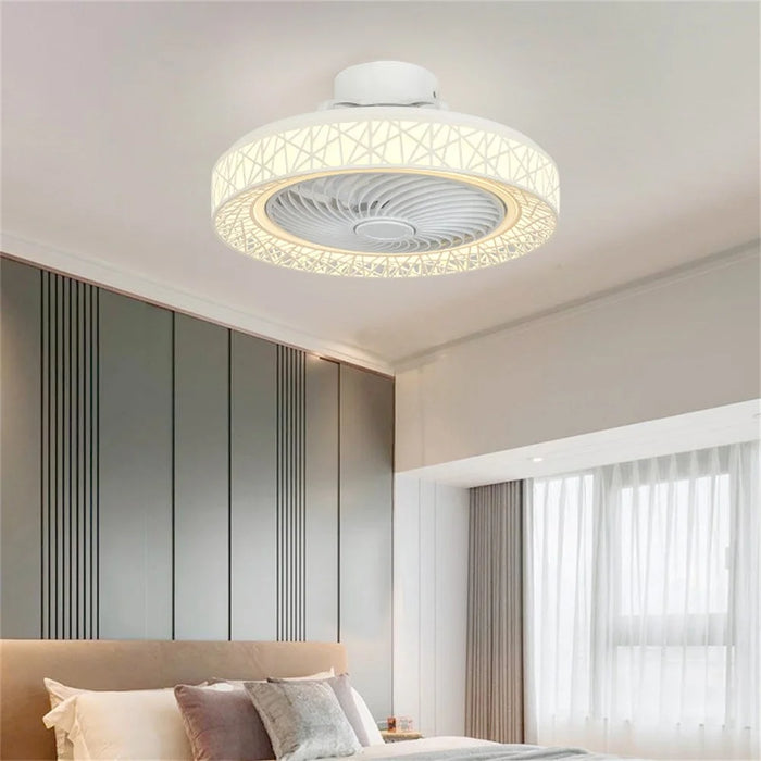 Nordic Hollow Out LED Ceiling Light 3 Speeds Adjustable Remote Control Fan for Living Room Bedroom - White - 7