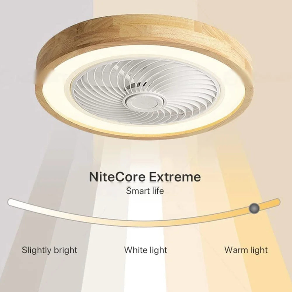 220V Solid Wood Ceiling Fan Light Stepless Dimming Modern LED Lamp for Bedroom Kids Room, Remote + APP Control - 2