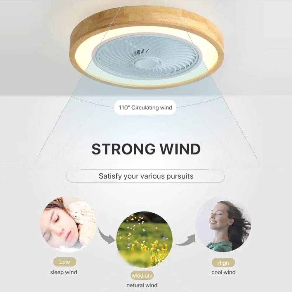220V Solid Wood Ceiling Fan Light Stepless Dimming Modern LED Lamp for Bedroom Kids Room, Remote + APP Control - 3
