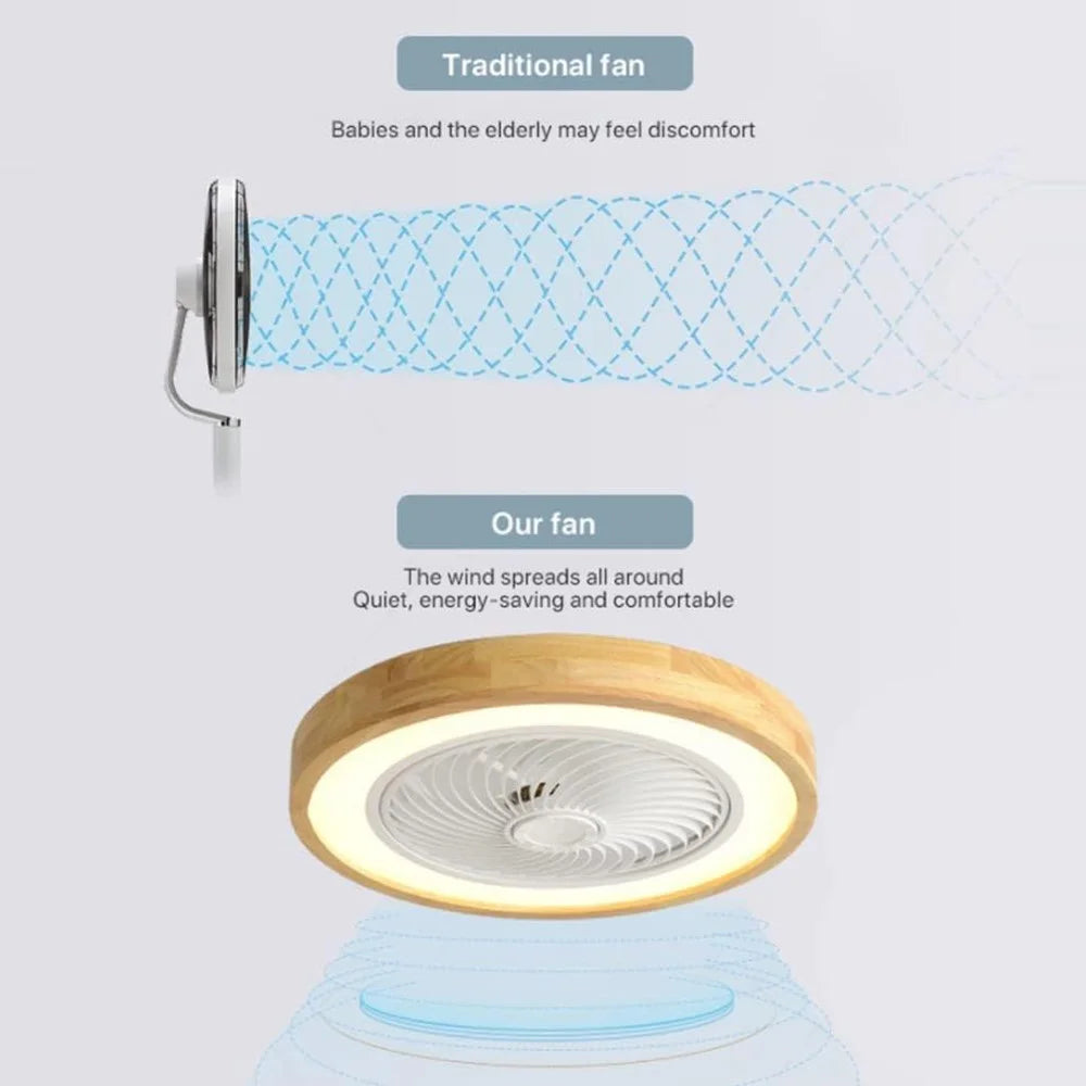 220V Solid Wood Ceiling Fan Light Stepless Dimming Modern LED Lamp for Bedroom Kids Room, Remote + APP Control - 4