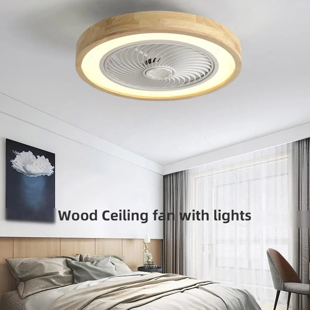 220V Solid Wood Ceiling Fan Light Stepless Dimming Modern LED Lamp for Bedroom Kids Room, Remote + APP Control - 5