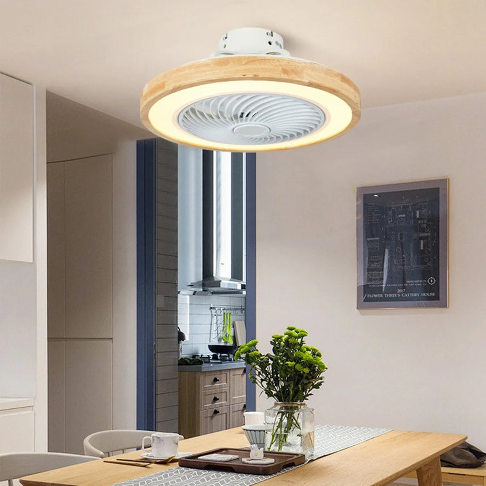 220V Solid Wood Ceiling Fan Light Stepless Dimming Modern LED Lamp for Bedroom Kids Room, Remote + APP Control - 6