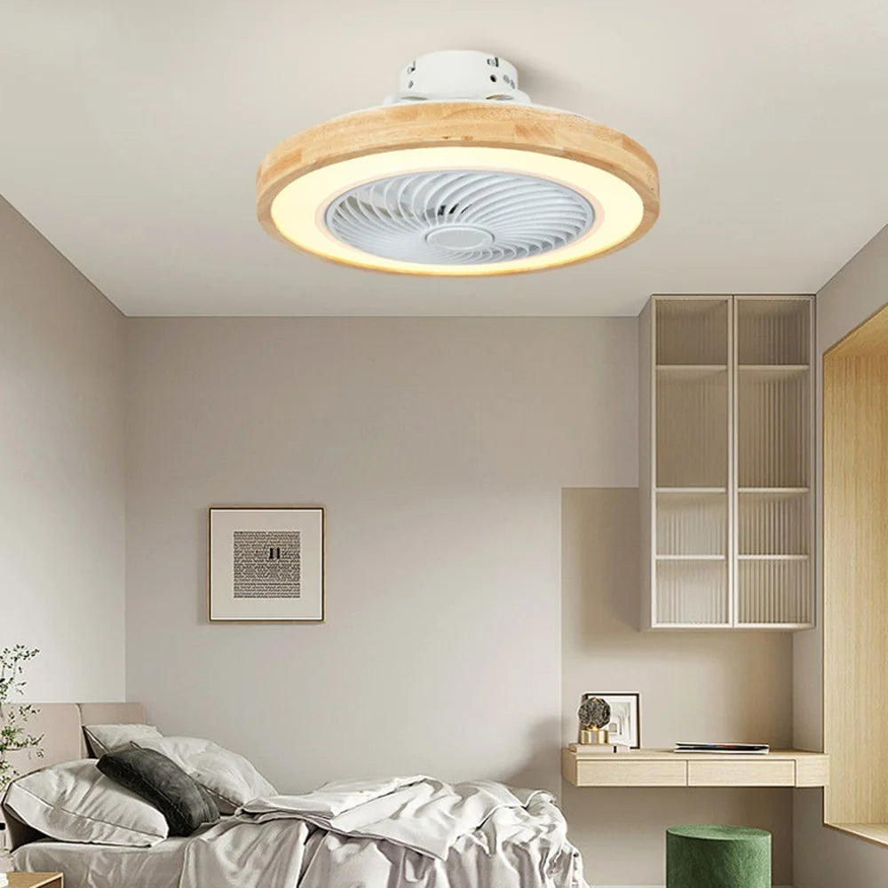 220V Solid Wood Ceiling Fan Light Stepless Dimming Modern LED Lamp for Bedroom Kids Room, Remote + APP Control - 7