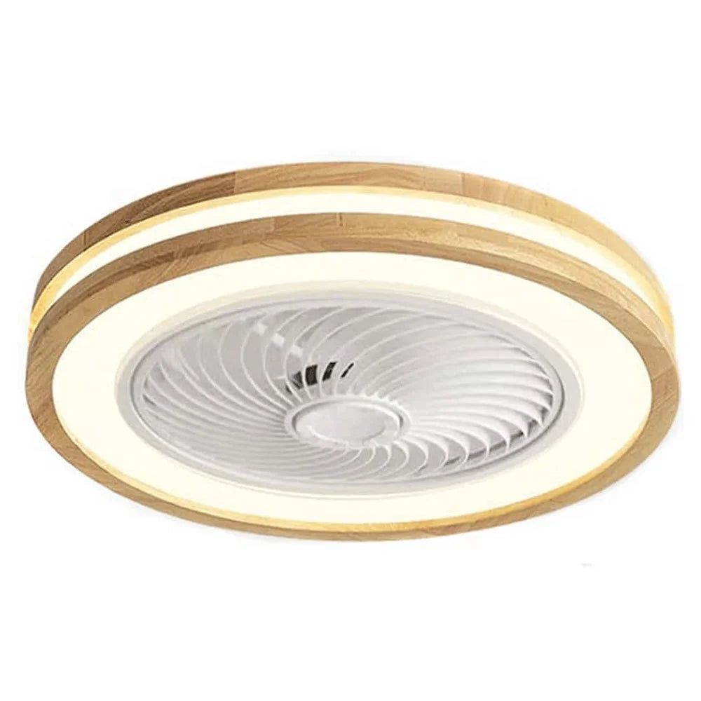 220V Dual Ring Solid Wood Ceiling Fan Light Stepless Dimming Modern LED Lamp for Bedroom Kids Room, Remote + APP Control - 1