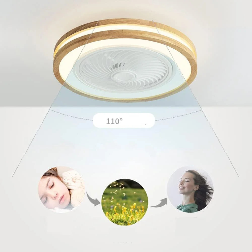 220V Dual Ring Solid Wood Ceiling Fan Light Stepless Dimming Modern LED Lamp for Bedroom Kids Room, Remote + APP Control - 4
