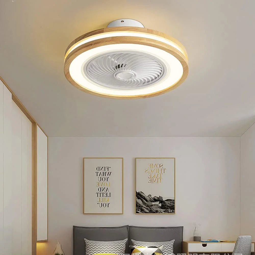 220V Dual Ring Solid Wood Ceiling Fan Light Stepless Dimming Modern LED Lamp for Bedroom Kids Room, Remote + APP Control - 5