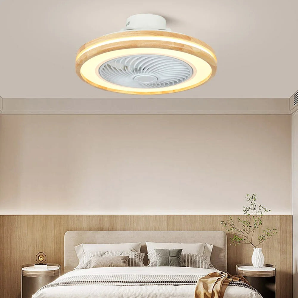 220V Dual Ring Solid Wood Ceiling Fan Light Stepless Dimming Modern LED Lamp for Bedroom Kids Room, Remote + APP Control - 6