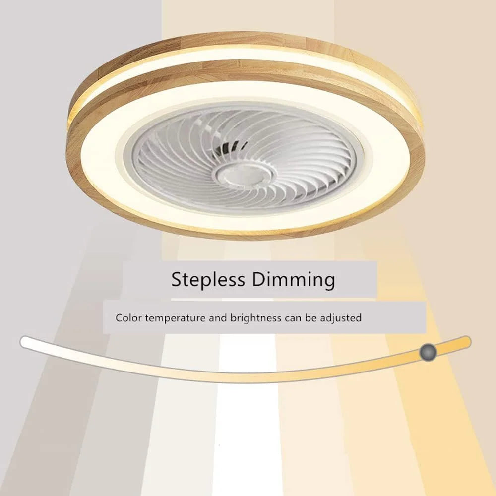 220V Dual Ring Solid Wood Ceiling Fan Light Stepless Dimming Modern LED Lamp for Bedroom Kids Room, Remote + APP Control - 2