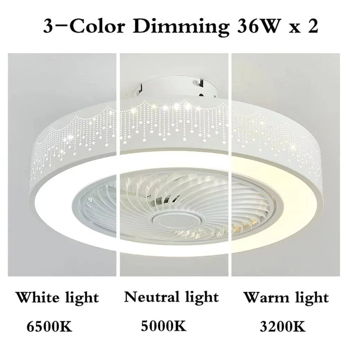 220V White Wood Ceiling Fan Light Stepless Dimming Modern LED Lamp for Bedroom Kids Room, Remote + APP Control - 2
