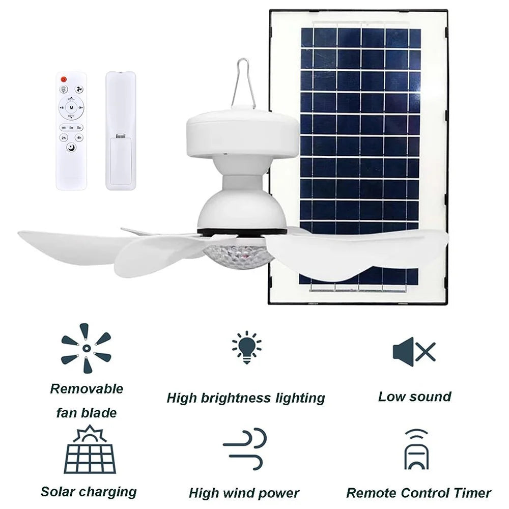 3 Levels Dimmable Solar Powered Fan Light for Outdoor Camping Remote Control Hanging Ceiling Fan - 2