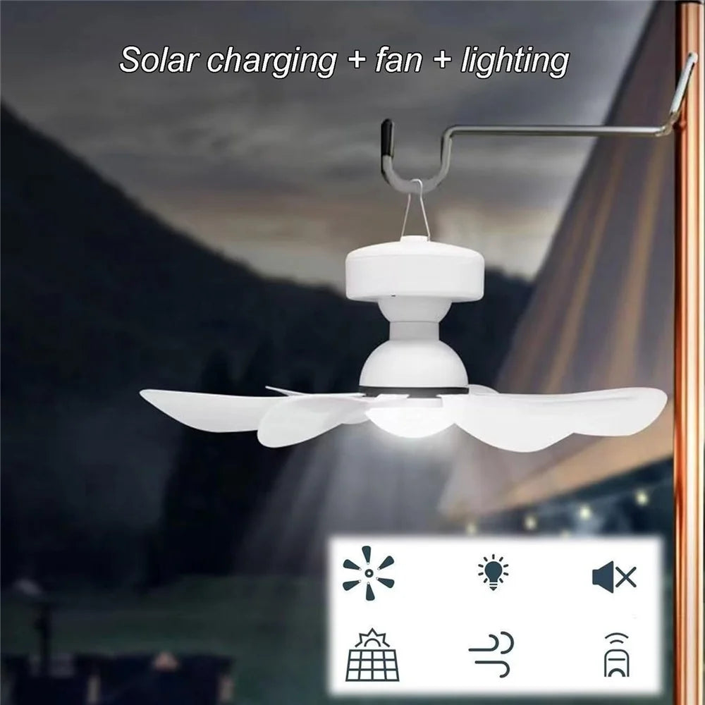 3 Levels Dimmable Solar Powered Fan Light for Outdoor Camping Remote Control Hanging Ceiling Fan - 3