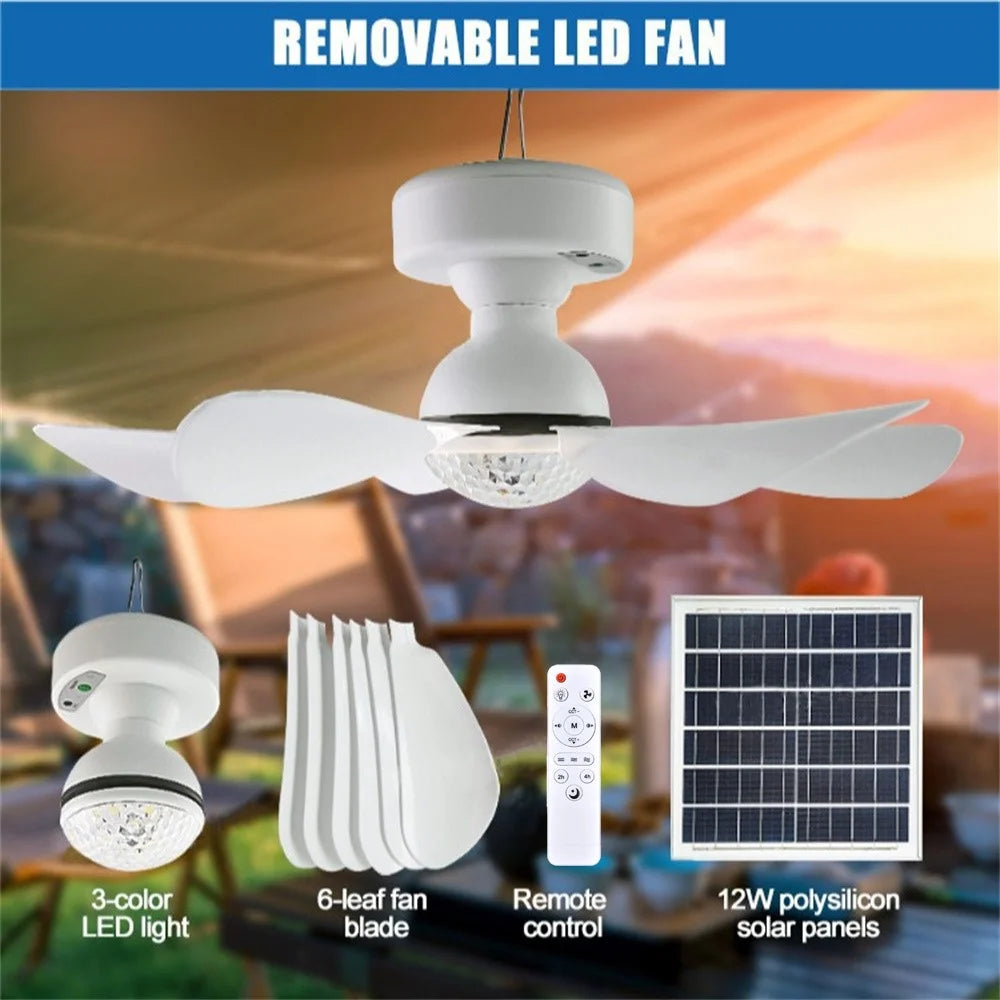 3 Levels Dimmable Solar Powered Fan Light for Outdoor Camping Remote Control Hanging Ceiling Fan - 4