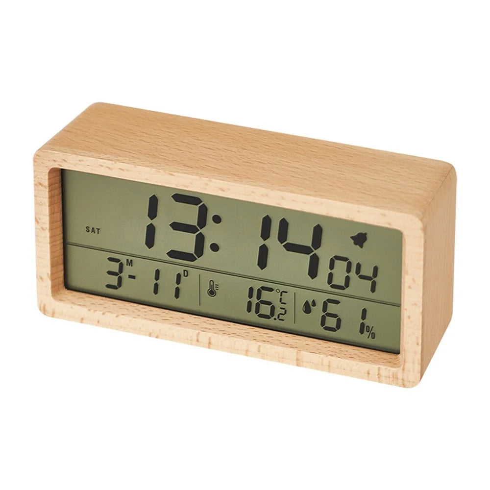 1906 Temperature and Humidity Luminous Alarm Clock Large LCD Screen Bedside Clock Creative Wooden Alarm Clock - Yellow - 1