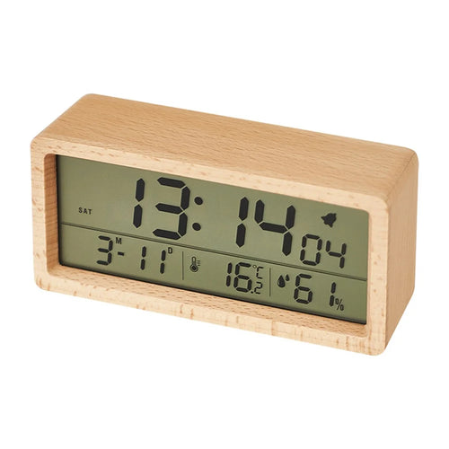 1906 Temperature and Humidity Luminous Alarm Clock Large LCD Screen Bedside Clock Creative Wooden Alarm Clock - Yellow - 1