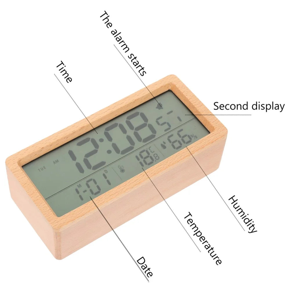 1906 Temperature and Humidity Luminous Alarm Clock Large LCD Screen Bedside Clock Creative Wooden Alarm Clock - Yellow - 6