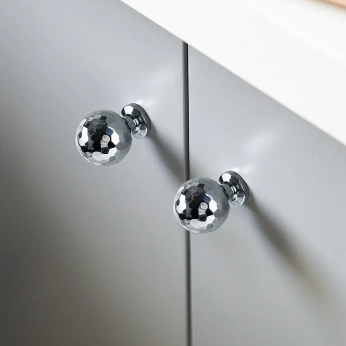 6164H Single Hole Luxury Brass Cabinet Pull Handle Hammered Texture Wardrobe Knob Drawer Handle - Bright Chrome - 2