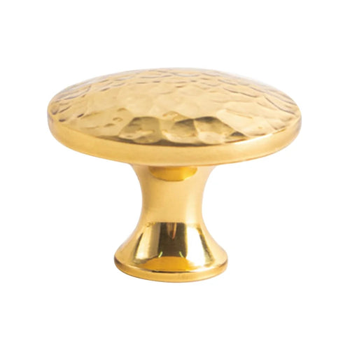 Brass French Cabinet Pull 6201 Hammered Design Wardrobe Handle Drawer Knob Single Hole, 35x25mm - Gold - 1