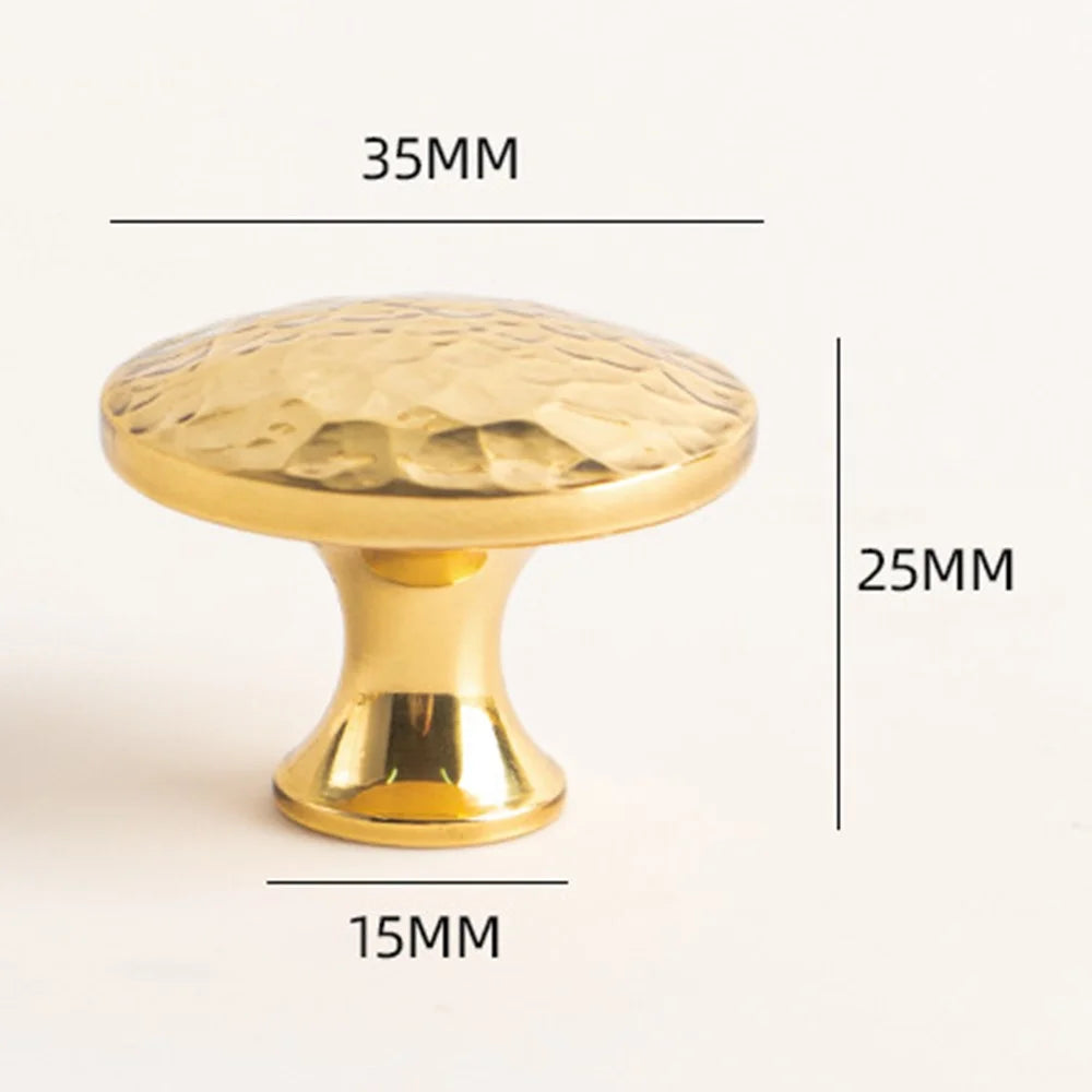 Brass French Cabinet Pull 6201 Hammered Design Wardrobe Handle Drawer Knob Single Hole, 35x25mm - Gold - 5