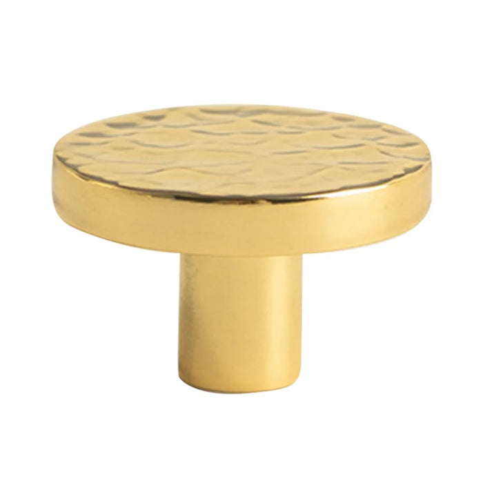 Size L Brass French Cabinet Pull 6134 Hammered Texture Wardrobe Handle Drawer Knob Single Hole, 30 x 20mm - Gold - 1