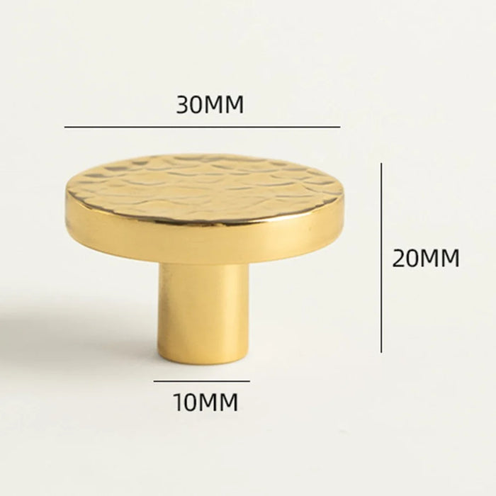Size L Brass French Cabinet Pull 6134 Hammered Texture Wardrobe Handle Drawer Knob Single Hole, 30 x 20mm - Gold - 6