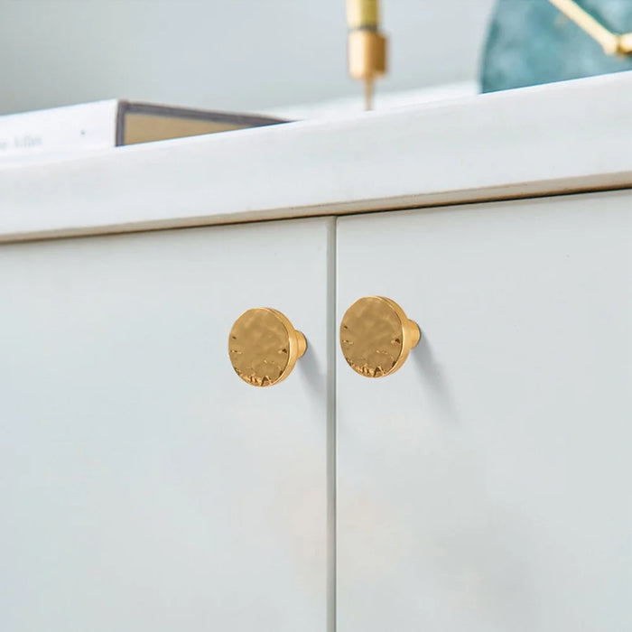 Size M Brass French Cabinet Pull 6134 Hammered Texture Wardrobe Handle Drawer Knob Single Hole, 25 x 20mm - Gold - 2