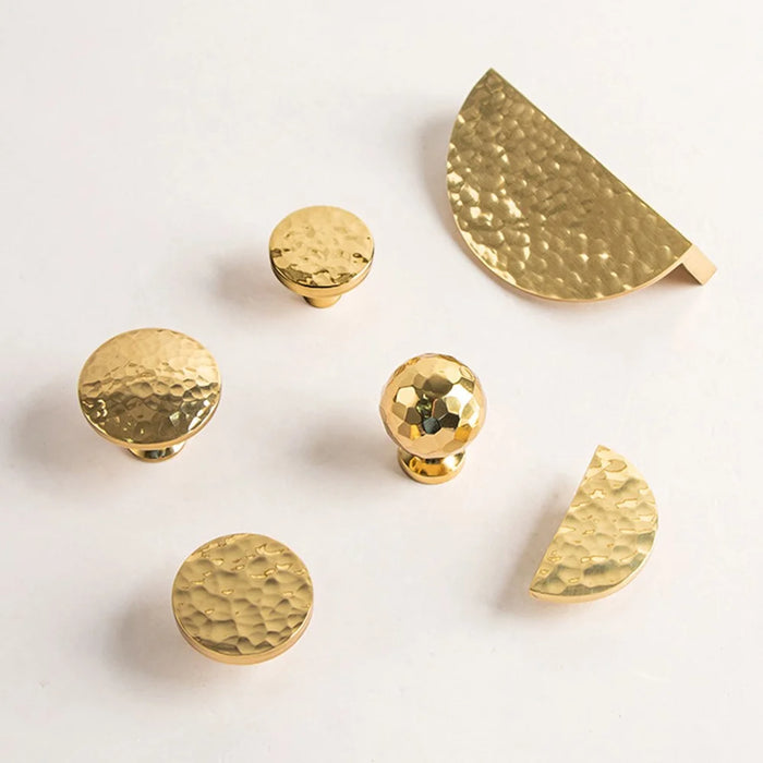 Size M Brass French Cabinet Pull 6134 Hammered Texture Wardrobe Handle Drawer Knob Single Hole, 25 x 20mm - Gold - 4