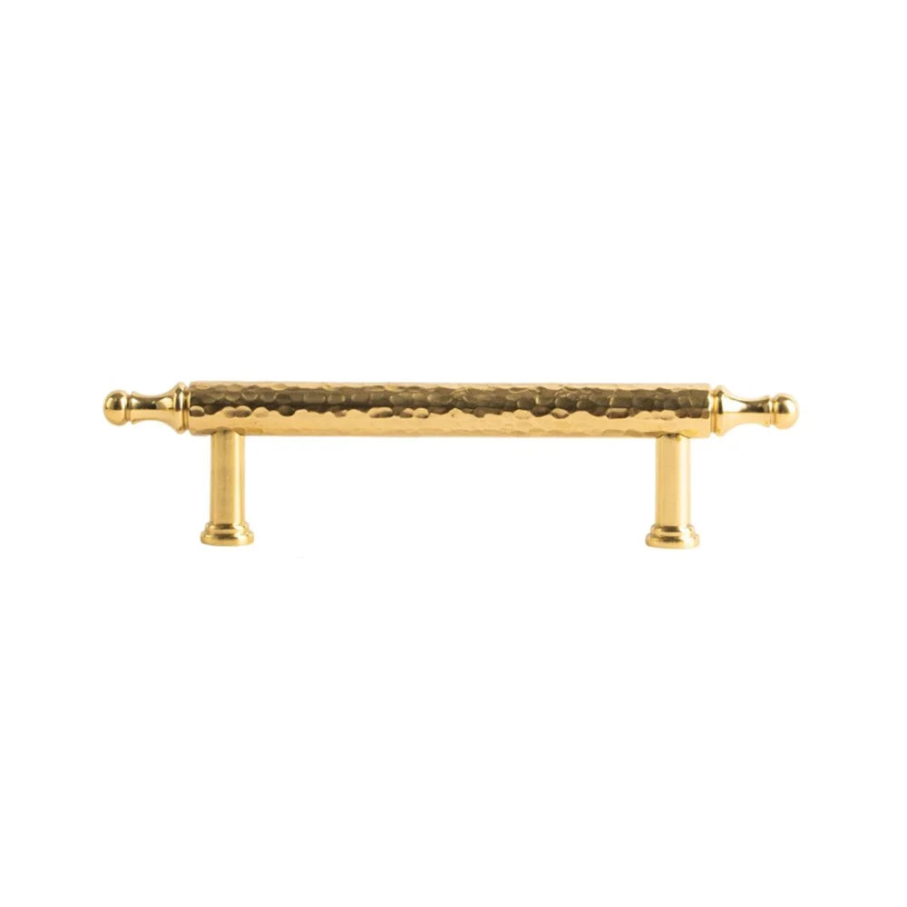 Brass French Cabinet Pull, 96mm Hole Center 6167 Hammered Texture Wardrobe Drawer Handle - Gold - 1