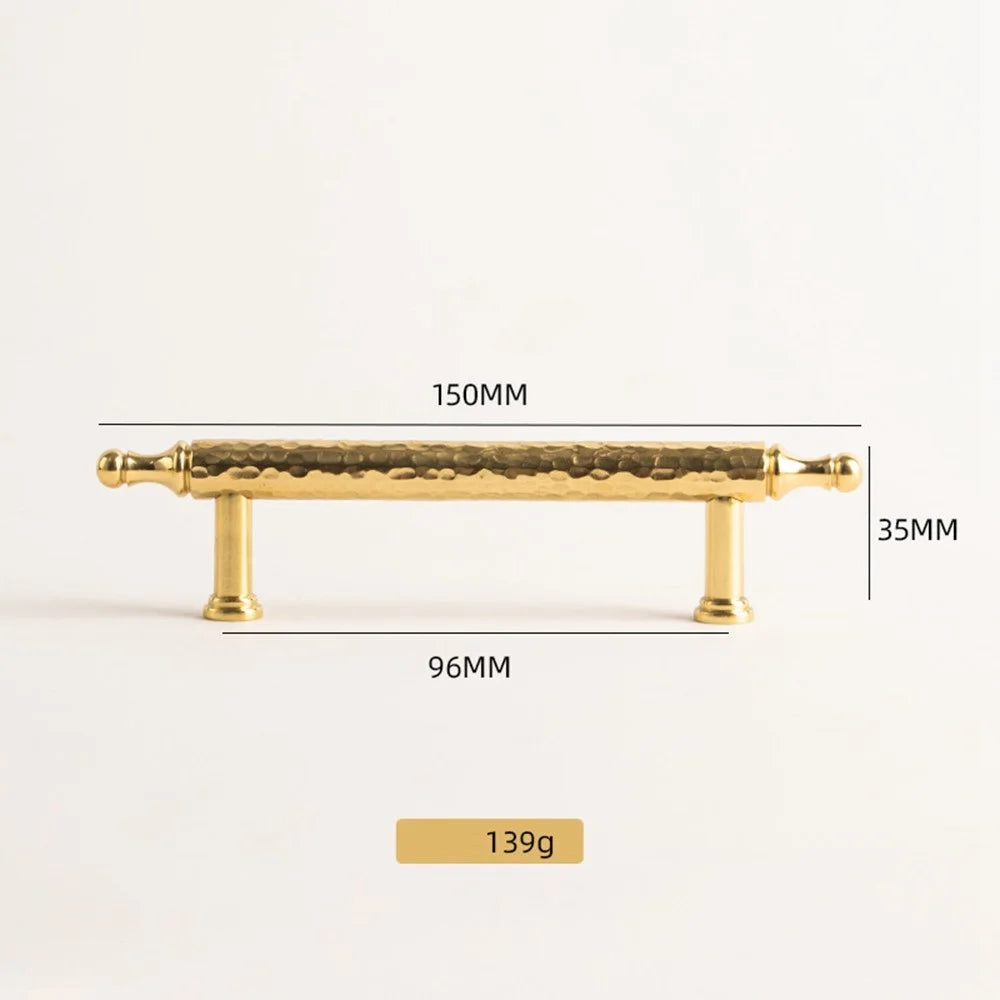Brass French Cabinet Pull, 96mm Hole Center 6167 Hammered Texture Wardrobe Drawer Handle - Gold - 4