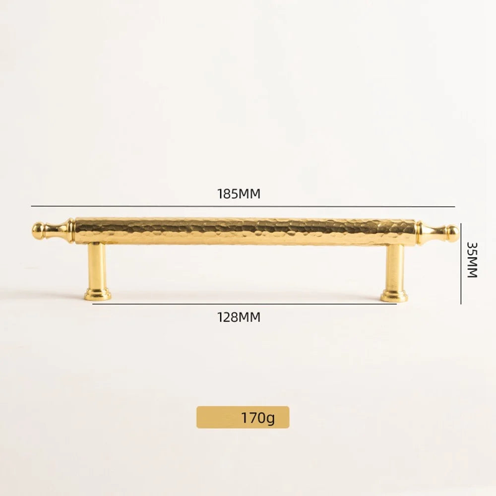 Brass French Cabinet Handles, 128mm Hole Center 6167 Hammered Texture Wardrobe Drawer Pulls - Gold - 4