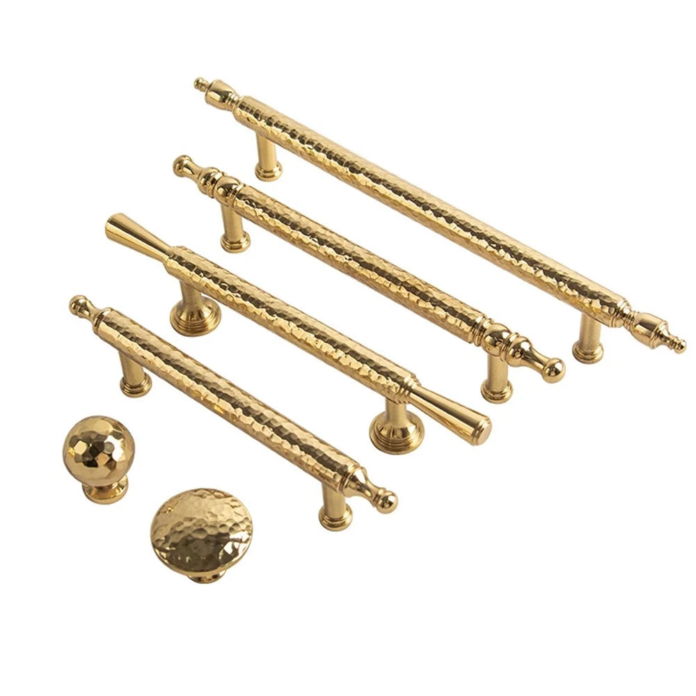 Brass French Cabinet Handles 160mm Hole Center 6167 Hammered Drawer Pulls for Wardrobe - Gold - 2