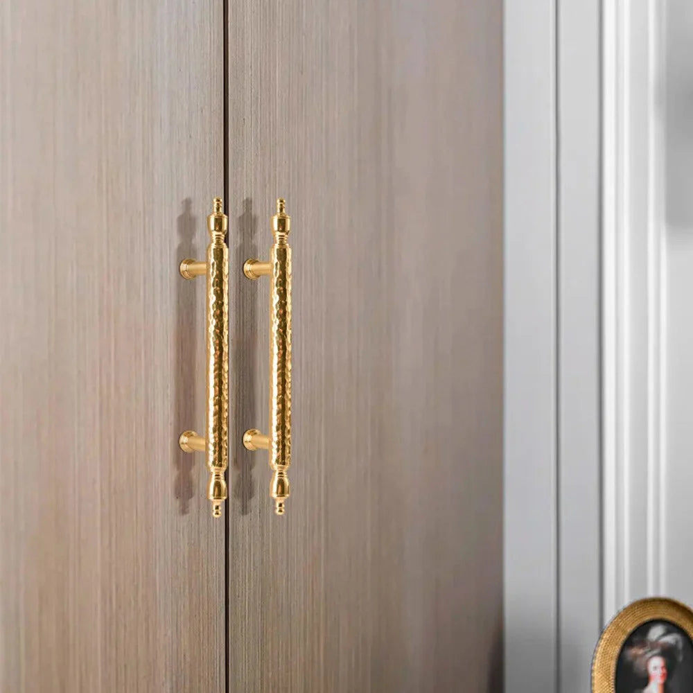 Brass French Cabinet Handles 96mm Hole Centers 6168 Hammered Textured Wardrobe Pulls Drawer Pulls - Gold - 2