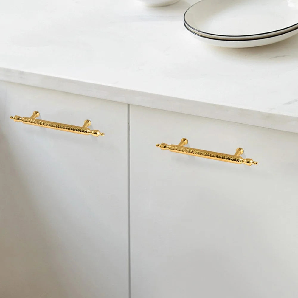 Brass French Cabinet Handles 96mm Hole Centers 6168 Hammered Textured Wardrobe Pulls Drawer Pulls - Gold - 3