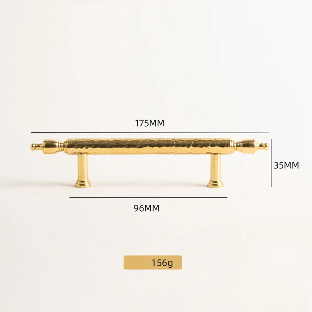 Brass French Cabinet Handles 96mm Hole Centers 6168 Hammered Textured Wardrobe Pulls Drawer Pulls - Gold - 5