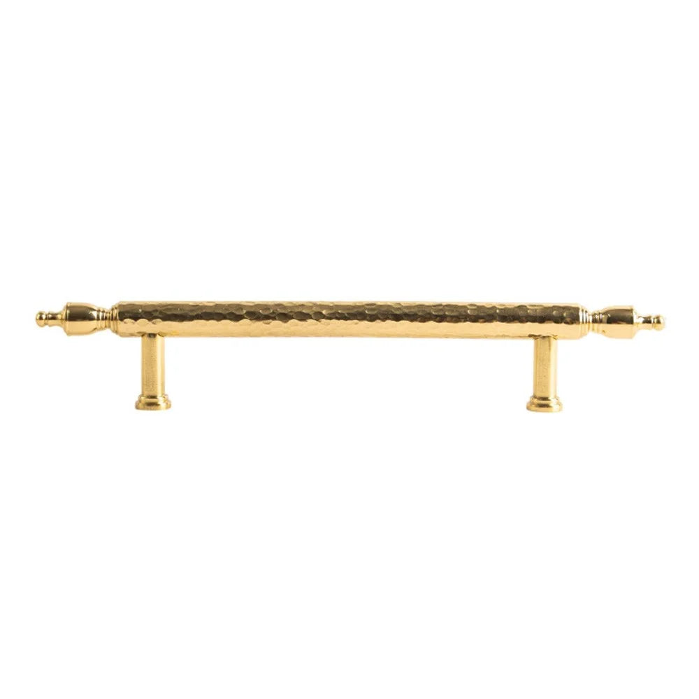 Brass French Cabinet Handles 128mm Hole Center 6168 Hammered Pattern Wardrobe Drawer Pulls - Gold - 1