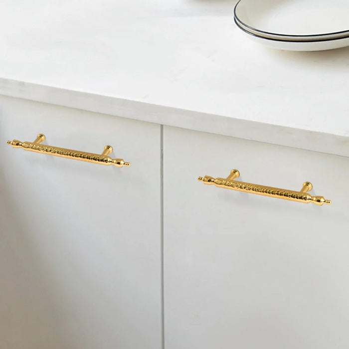 Brass French Cabinet Handles 160mm Hole Centers 6168 Hammered Texture Pulls for Wardrobe, Drawer - Gold - 3